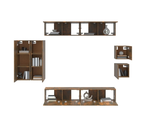 Set de muebles de TV 8 pzas madera contrachapada roble ahumado