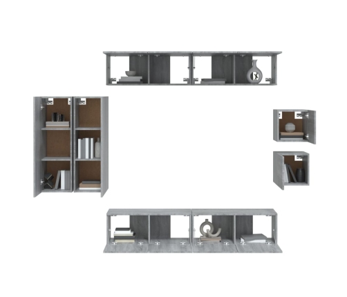 Set de muebles para TV 8 pzas madera contrachapada gris Sonoma