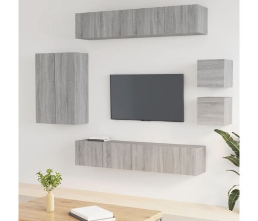 Set de muebles para TV 8 pzas madera contrachapada gris Sonoma