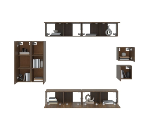 Set de muebles para TV 8 pzas madera contrachapada roble marrón