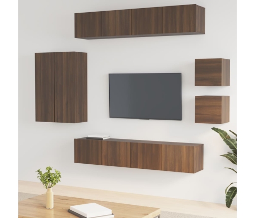 Set de muebles para TV 8 pzas madera contrachapada roble marrón