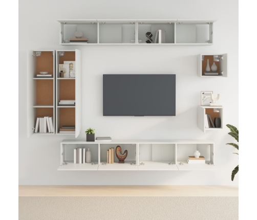 Set de muebles para TV 8 piezas madera contrachapada blanco