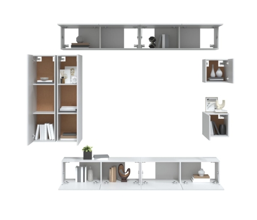 Set de muebles para TV 8 piezas madera contrachapada blanco