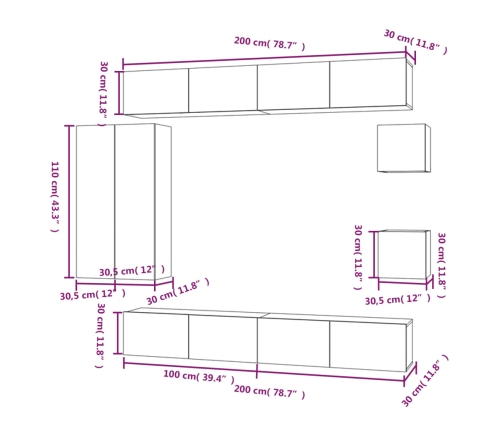 Set de muebles para TV 8 piezas madera contrachapada blanco