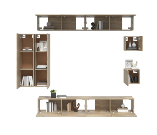 Set de muebles para TV 8 pzas madera contrachapada roble Sonoma