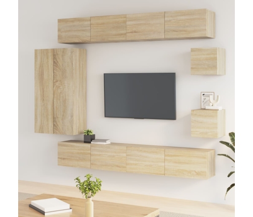 Set de muebles para TV 8 pzas madera contrachapada roble Sonoma