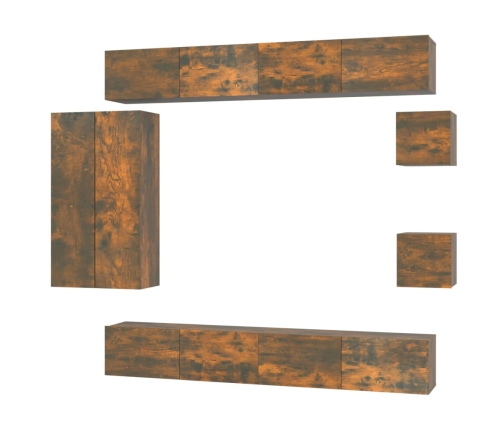 Set de muebles de TV 8 pzas madera contrachapada roble ahumado