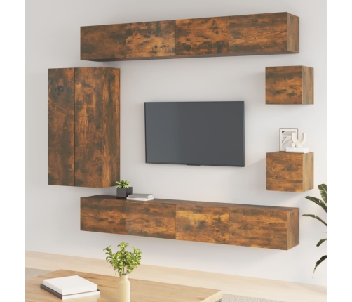 Set de muebles de TV 8 pzas madera contrachapada roble ahumado