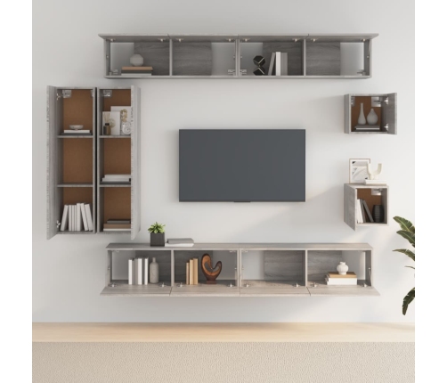 Set de muebles de TV 8 pzas madera contrachapada gris sonoma