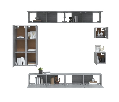 Set de muebles de TV 8 pzas madera contrachapada gris sonoma