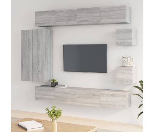 Set de muebles de TV 8 pzas madera contrachapada gris sonoma