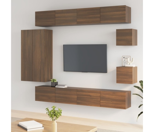 Set de muebles para TV 8 pzas madera contrachapada roble marrón