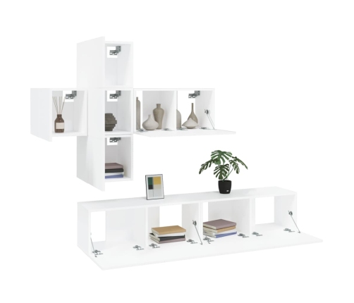 Set de muebles para TV 7 piezas madera contrachapada blanco