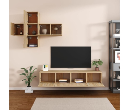 vidaXL Juego de mueble TV 7 piezas madera contrachapada roble Sonoma