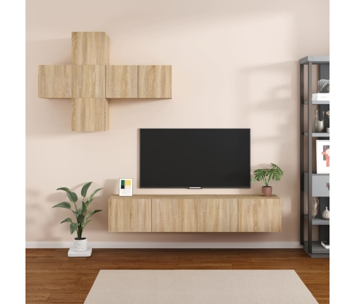 vidaXL Juego de mueble TV 7 piezas madera contrachapada roble Sonoma