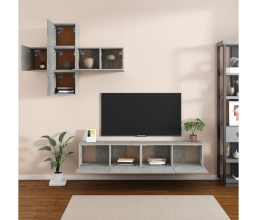 vidaXL Juego de mueble TV 7 piezas madera contrachapada gris hormigón