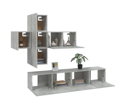 vidaXL Juego de mueble TV 7 piezas madera contrachapada gris hormigón