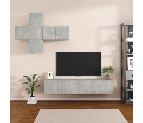 vidaXL Juego de mueble TV 7 piezas madera contrachapada gris hormigón