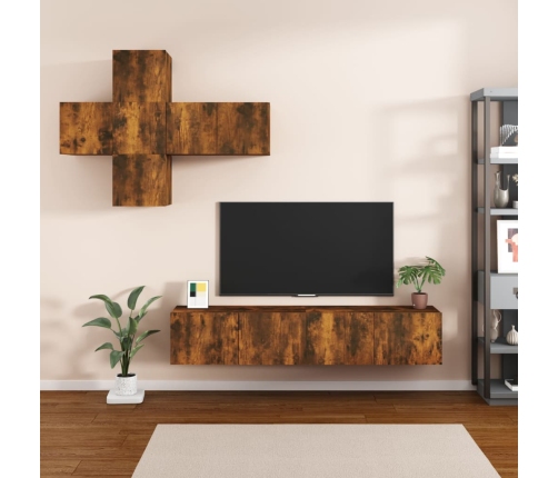 Juego de mueble TV 7 piezas madera contrachapada roble ahumado