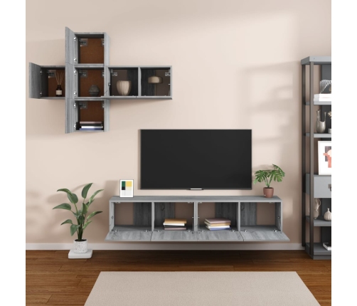 Set de muebles de TV 7 pzas madera contrachapada gris sonoma