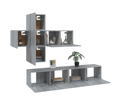 Set de muebles de TV 7 pzas madera contrachapada gris sonoma