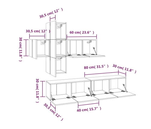 Set de muebles de TV 7 pzas madera contrachapada marrón roble