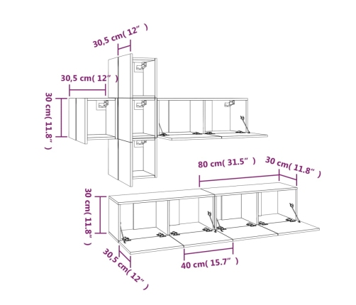 Set de muebles para TV 7 piezas madera contrachapada blanco