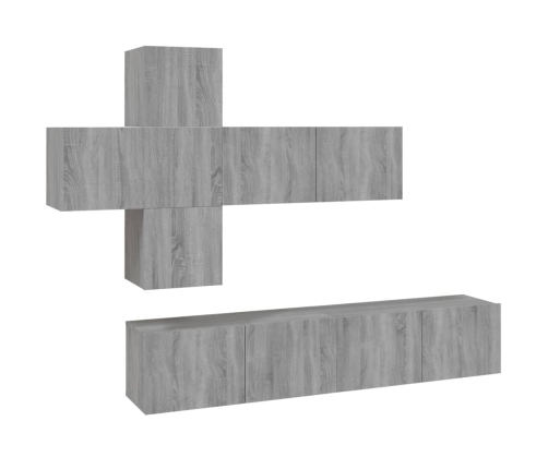 Set de muebles para TV 7 pzas madera contrachapada gris Sonoma