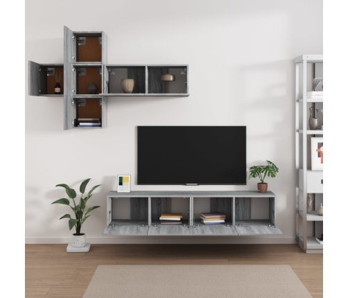 Set de muebles para TV 7 pzas madera contrachapada gris Sonoma