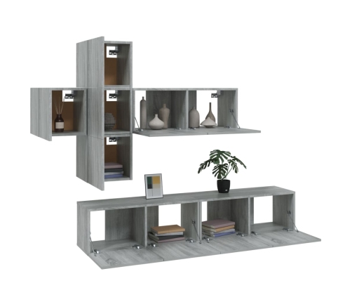 Set de muebles para TV 7 pzas madera contrachapada gris Sonoma