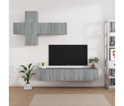 Set de muebles para TV 7 pzas madera contrachapada gris Sonoma