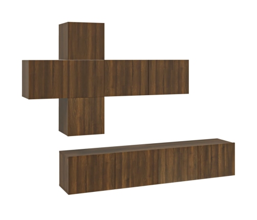 Set de muebles para TV 7 pzas madera contrachapada roble marrón