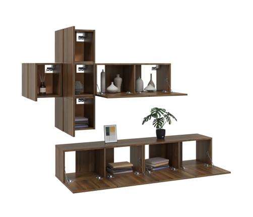 Set de muebles para TV 7 pzas madera contrachapada roble marrón