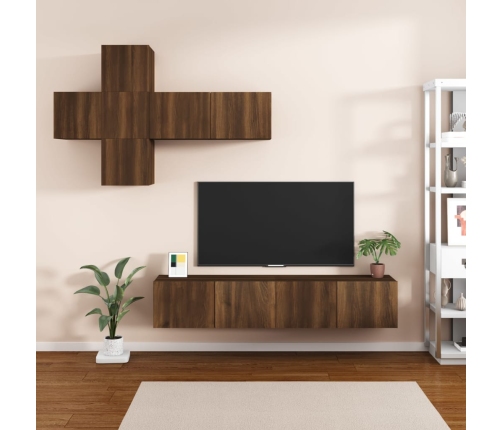 Set de muebles para TV 7 pzas madera contrachapada roble marrón