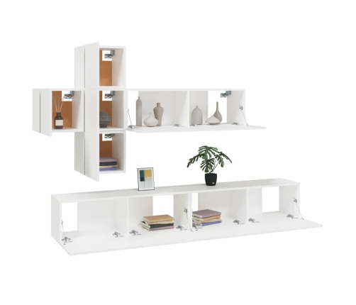 Set de muebles para TV 7 piezas madera contrachapada blanco