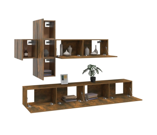 Set de muebles de TV 7 pzas madera contrachapada roble ahumado