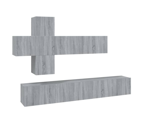 Set de muebles para TV 7 pzas madera contrachapada gris Sonoma