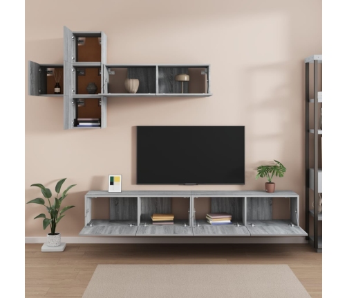 Set de muebles para TV 7 pzas madera contrachapada gris Sonoma