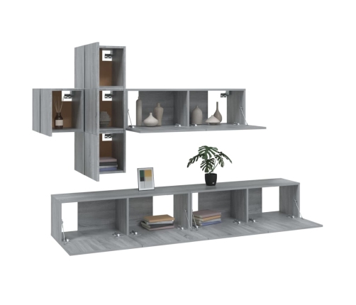 Set de muebles para TV 7 pzas madera contrachapada gris Sonoma