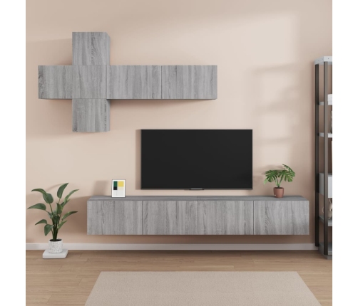 Set de muebles para TV 7 pzas madera contrachapada gris Sonoma