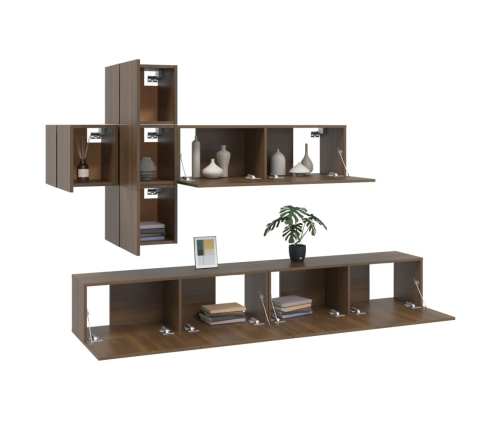 Set de muebles para TV 7 pzas madera contrachapada roble marrón