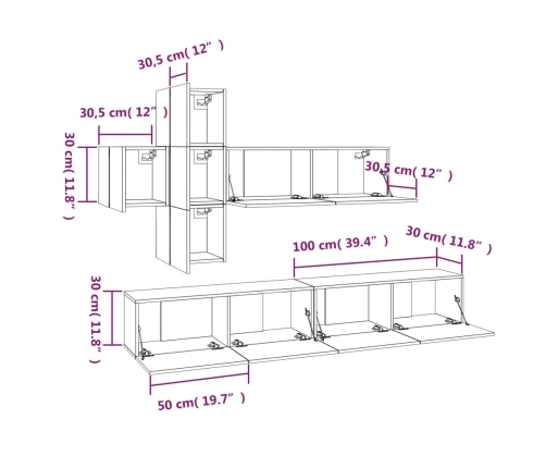 Set de muebles para TV 7 pzas madera contrachapada roble marrón