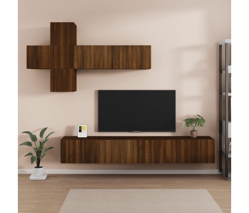 Set de muebles para TV 7 pzas madera contrachapada roble marrón