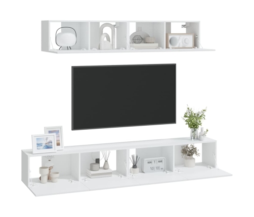 Set de muebles para TV 4 piezas madera contrachapada blanco