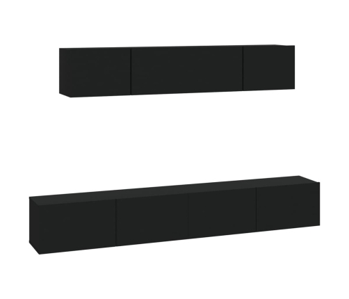 Set de muebles para TV 4 piezas madera contrachapada negro