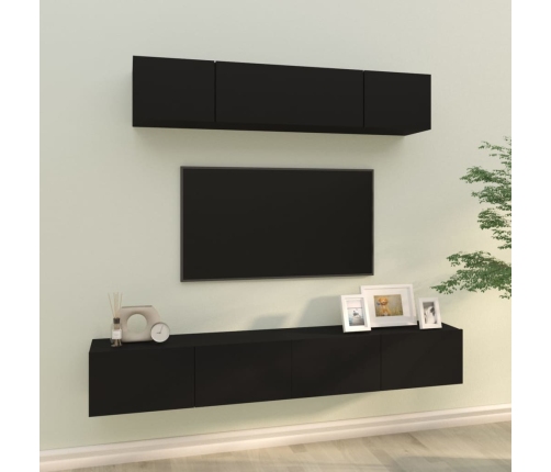 Set de muebles para TV 4 piezas madera contrachapada negro