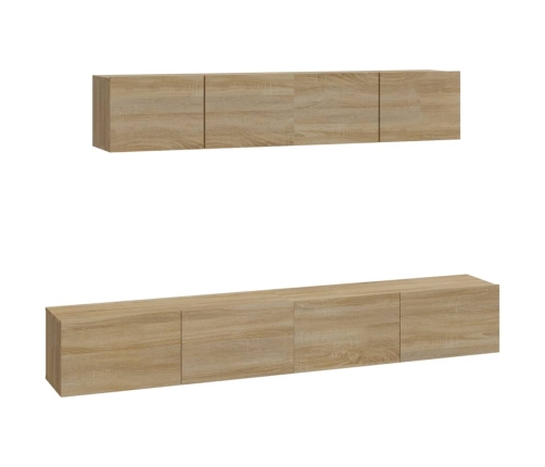 Set de muebles para TV 4 pzas madera contrachapada roble Sonoma