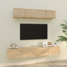 Set de muebles para TV 4 pzas madera contrachapada roble Sonoma