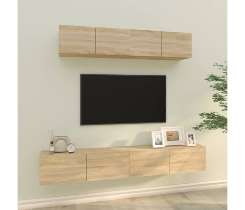 Set de muebles para TV 4 pzas madera contrachapada roble Sonoma