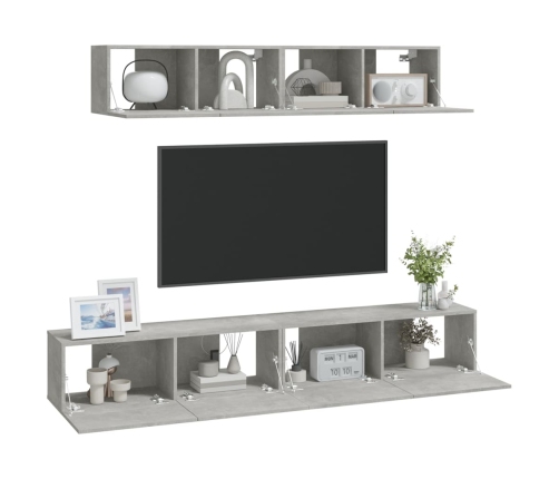 Set de muebles de TV 4 pzas madera contrachapada gris hormigón